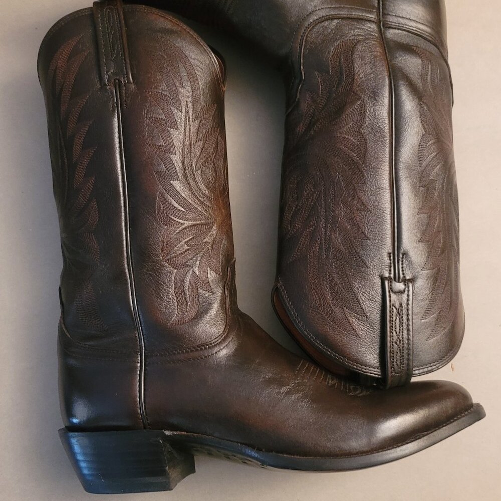 LUCCHESE Carson M1023 J4 Dark Brown Calf Skin Cowboy Western Boots Men's SZ 9.5D